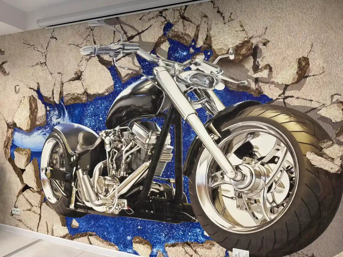 grafika motocyklu na scianie sali 1142x856